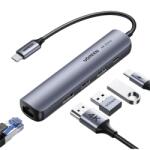 UGREEN Dokkoló állomás 5 az 1-ben, 4K@60Hz, USB HUB, HDMI 2.0, Ethernet, 3x USB-A, USB-C, 100W, szürke (10919)