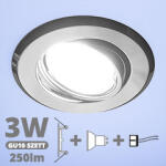  LED szpot szett: króm bill. keret + 3 Wattos, hideg fehér GU10 LED lámpa + GU10 csatlakozó (kettesével rendelhető) (5099 + TR-GU10 + ML-GU10P6000K3W)