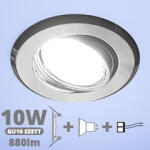  LED szpot szett: króm bill. keret + 10 Wattos, hideg fehér GU10 LED lámpa + GU10 csatlakozó (TR-VEPA-WORB-CH + TR-GU10 + 1907)