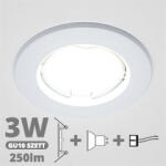  LED szpot szett: fehér keret + 3 Wattos, természetes fehér GU10 LED lámpa + GU10 csatlakozó (kettesével rendelhető) (5070 + TR-GU10 + 2988)