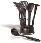 Berlinger Haus Royal Black Collection 7 részes nylon konyhai eszköz készlet állvánnyal, fekete/ezüst (BH-6218)