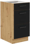 Tempo Alsó Szekrény Fiókokkal, Matt Fekete/Artisan Tölgy, Monro 40 D 3S BB