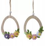 Kaemingk Fa tojás kör medál virágokkal 11cm (zawieszka wielkanocna jajko)