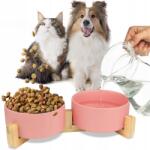 Mersjo Dupla Kerámia Tál Kutyáknak És Macskáknak 2 Tál Fa Alap 2x400ml (QQQBO-035-PINK-S)