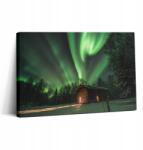 Wallfluent Vászonkép Canvas Könnyű Összeszerelés Étkezőbe Északi fény és Erdei házikó (010030010150000276848)