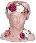 24garden Virágtartó Női fej virágokkal Rózsaszín 22cm