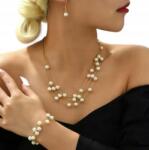  Zestaw Kolczyki Naszyjnik Bransoletka Warstwowa Perły Złoto Biały Ślub (Uxxu7845478)