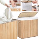 Songmics Szennyestartó Kosár 3 Rekeszes 150 L Bambusz Barna 3 rekeszes fedéllel nagy (LCB091N01)