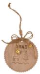  Dekoráció dísz akasztós Xmas felirattal, szarvassal, fa, 10x10x1cm, natúr (HS-21AQ9027-S)