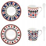 Domdekoracji 2 db-os porcelán teáscsésze szett kétszemélyes csészealjjal és kanállal kártya motívummal (880-8821)