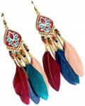  Lógó, hosszú tollas Boho retro fülbevaló, színes női toll fülbevaló (5905884072608)