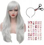  Női Paróka Szerepjáték Szürke Hosszú Tetoválás Fejpánt Halloween (V004GY)