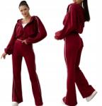 Aszmi Style Női melegítő szett cipzáras pulóver és harang nadrág, bordó