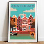  Fali poszter Amsterdam Hollandia Vintage A3 (Plakat Podróżniczy Podróże Vintage 42)