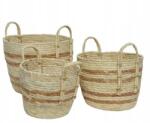AAA Természetes kosár boho fogantyúkkal, csíkokkal díszítve