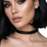  Nyakba akasztható choker fekete valódi bőr glamour nyaklánc vastag exkluzív