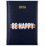FunnyCase Könyvnaptár 2026 Be Happy Sötétkék tervező határidőnapló Ajándék Minták (Kalendarz Granatowy BE HAPPY)