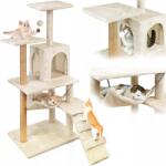 Mersjo Kaparófa macskáknak, 6 szintes, magas házikó, fekhely játékkal Mersjo 125cm (COMFORT-LINE-BEIGE)