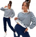  Pamut Vékony Melegítő Szett Csíkos Pulóver És Nadrág Pl Sötétkék XL 42