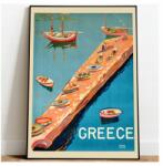  Turista poszter Görögország Tenger Kikötő Csónakok A3 (Plakat Podróżniczy Podróże Vintage)