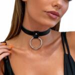  Choker Bőr nyakörv nagy arany karikával 40mm