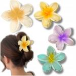 EdiBazzar 4 db-os szett plumeria virágos hajcsat, 8 cm-es, hawaii-i, nyári stílus (Zestaw 4 spinki do włosów 8 cm hawajski styl)