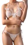  Fehér Szexi Női Erotikus fehérnemű szett melltartó tanga Lyukkal (93JJ1070-L-WHF)