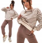  Pamut Vékony Melegítő Szett Csíkos Pulóver És Nadrág Pl Bézs XL 42