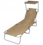 vidaXL Összecsukható napozóágy napellenzővel, acél, taupe (44292)