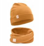 Bubalove Csecsemő sapka és kendő szett pamut tavaszi-őszi karamell 36-40 (Prążkowana czapka z kominem karmel Wn1)