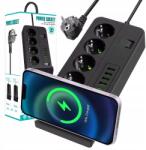 Alogy Tápkábel Hosszabbító 4x Usb 2x Usb-c Qi vezeték nélküli töltő 3m (Rozdzielacz gniazdka EU USB + USB-C 75298)