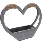 Trend-Deco Szürke fából készült sírkő szív sír dekoráció juta kompozíció kosár (#12334)