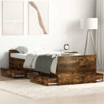 vidaXL füstös tölgy színű ágykeret fej- és lábtámlával 90 x 190 cm (3203814)