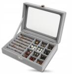 EdiBazzar Ékszerdoboz, ékszertartó, szürke, üvegfedél, 20×15×5cm, rekeszekkel (Szkatułka pudełko na biżuterię organizer)