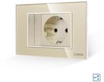 Luxion Intrerupator Dublu Cap Scara + Priza cu Rama din Sticla LUXION, Standard Italian, 3M SmartElectro IntelligentHouse (LXI-012/045GF-G)