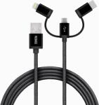 YENKEE YCU 400 USB-A apa - Micro USB/USB-C/Lightning apa 2.0 Adat és töltőkábel - Fekete (1m) (YCU 400 BK 3V1) (YCU400BK3V1)