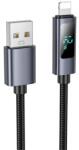 hoco. x112 adatkábel, usb - lightning, 2.4a, gyorstöltő, 100cm, led kijelző, cipőfűző, fekete, kompatibilis: Apple IPAD, 3rd Generation, / IPAD mini / IPAD mini 4 (X112_USB_L_B)