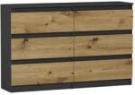 Komód 6 Fiókos 120 cm R120 - Antracit - Artisan Tölgy