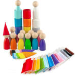 ULANIK Set educațional Ulanik Montessori jucărie din lemn "Păpuși Peg cu Pălării, Paturi și Cupe