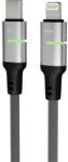 AVAX CB637 STEELY LED 27W USB-C - Lightning gyorstöltő kábel, fonott, fekete - 3m (AVAX CB637)