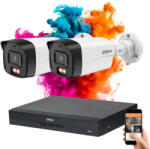 DAHUA 2 biztonsági kamerás IP kamera rendszer 4MP színes éjszakai képpel (DAHUA-IP-4MP-B1E49-02)
