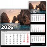 Plaka_TY Háromrészes naptár 2026 Év Függő Irodai Falra szerelhető Természet Tenger Minták (Kalendarz Ścienny 26 Morze Wzory)