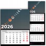 Plaka_TY Háromrészes naptár 2026 Irodai év Falra akasztható Természet Hold Minták (Kalendarz Ścienny 26 Księżyc Wzory)