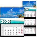 Plaka_TY Háromrészes Fali Naptár 2026 Irodai Év Függő Nyaralás Minta Mix (Kalendarz Rok 2026 Wakacje Wz)