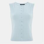 I Saw It First Rib Button Top - Light Blue
