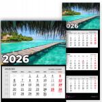 Plaka_TY Háromrészes Fali Naptár 2026 Irodai Év Függő Híd Mix Minták (Kalendarz Rok 2026 Pomost Wz)