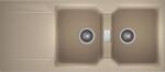 AXIS KITCHEN KRONOS 200 kétmedencés csepegtetőtálcás gránit mosogató automata dugóemelő, szifonnal, bézs, beépíthető (AX-1103)