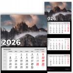 Plaka_TY Háromrészes Naptár 2026 Irodai Év Falra Akasztható Természet Hegyek Minták (Kalendarz Ścienny 26 Góry Wzory)