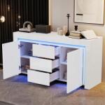  Nappali szekrény 3 fiókkal, 2 ajtóval és Led világítással, 140 cm, fehér (LG-N625P333716717W)