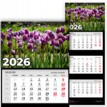 Plaka_TY Háromrészes Falinaptár 2026 Irodai év Függő Tulipán Mix Minták (Kalendarz 2026 Rok Tulipany Wzory)